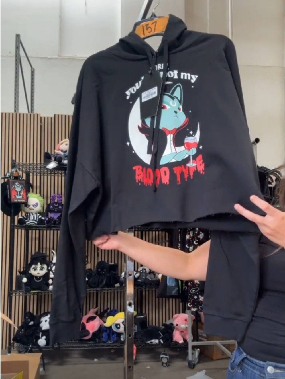 Killstar Vampurr Not My Blood Type Cropped Hoodie w/ Cat Ears Hood XL - Picture 3 of 6